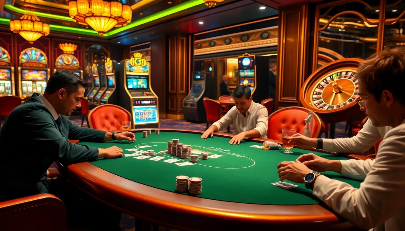 Experience thrilling wins at https://uk88.za.com/ with a luxurious poker night atmosphere featuring stacked chips and intense players.