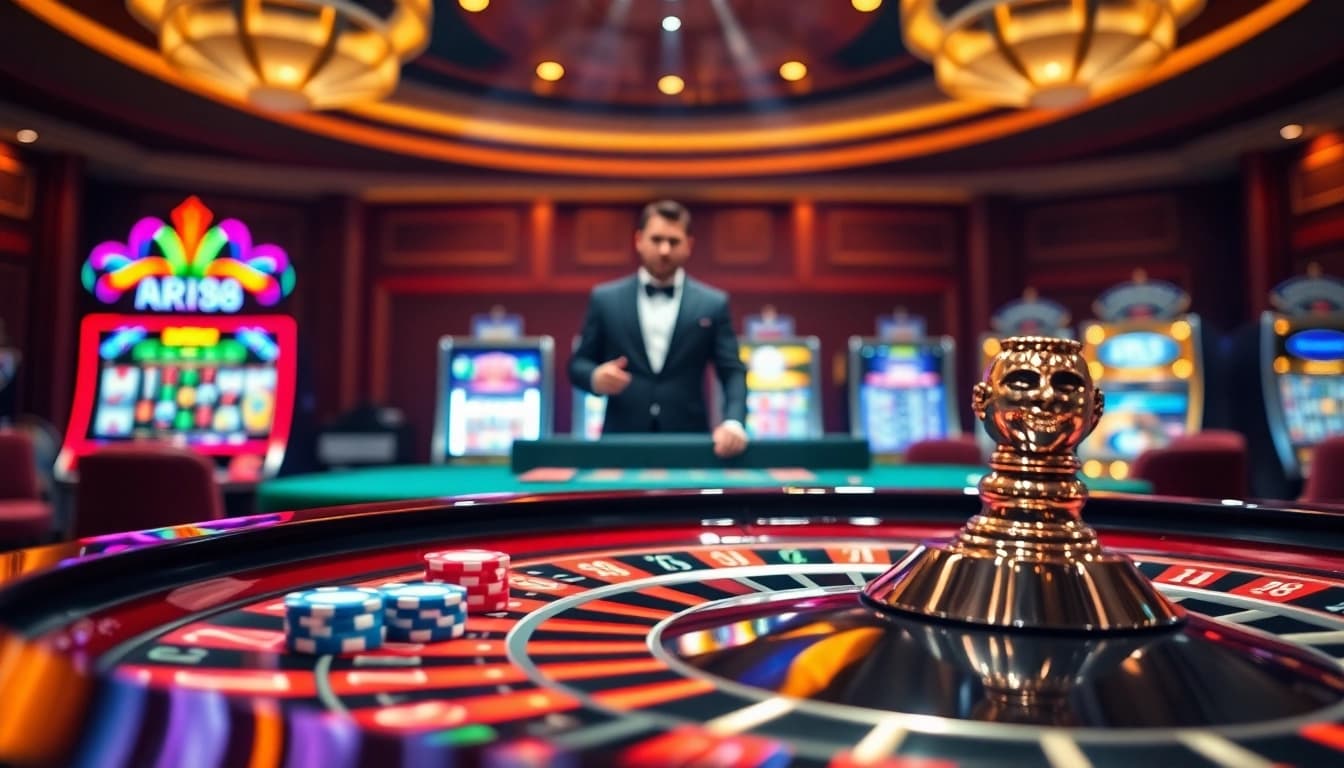 RR88 casino ambiance showcasing luxury roulette and engaging players in action.