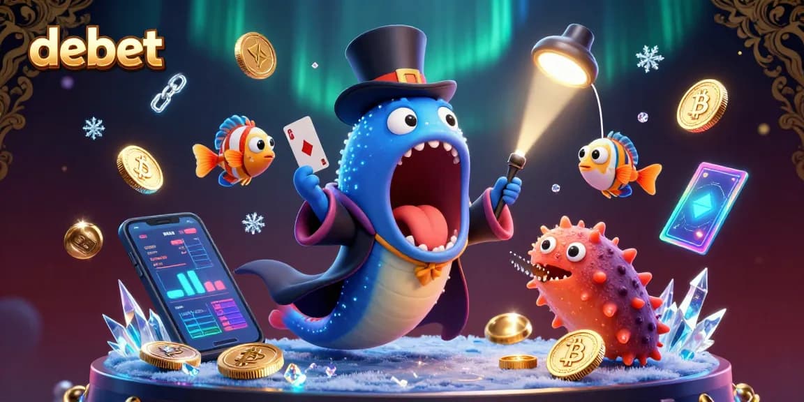 Engage in casino magic with debet, featuring a deep-sea gulper eel performing tricks in a vibrant 3D scene.