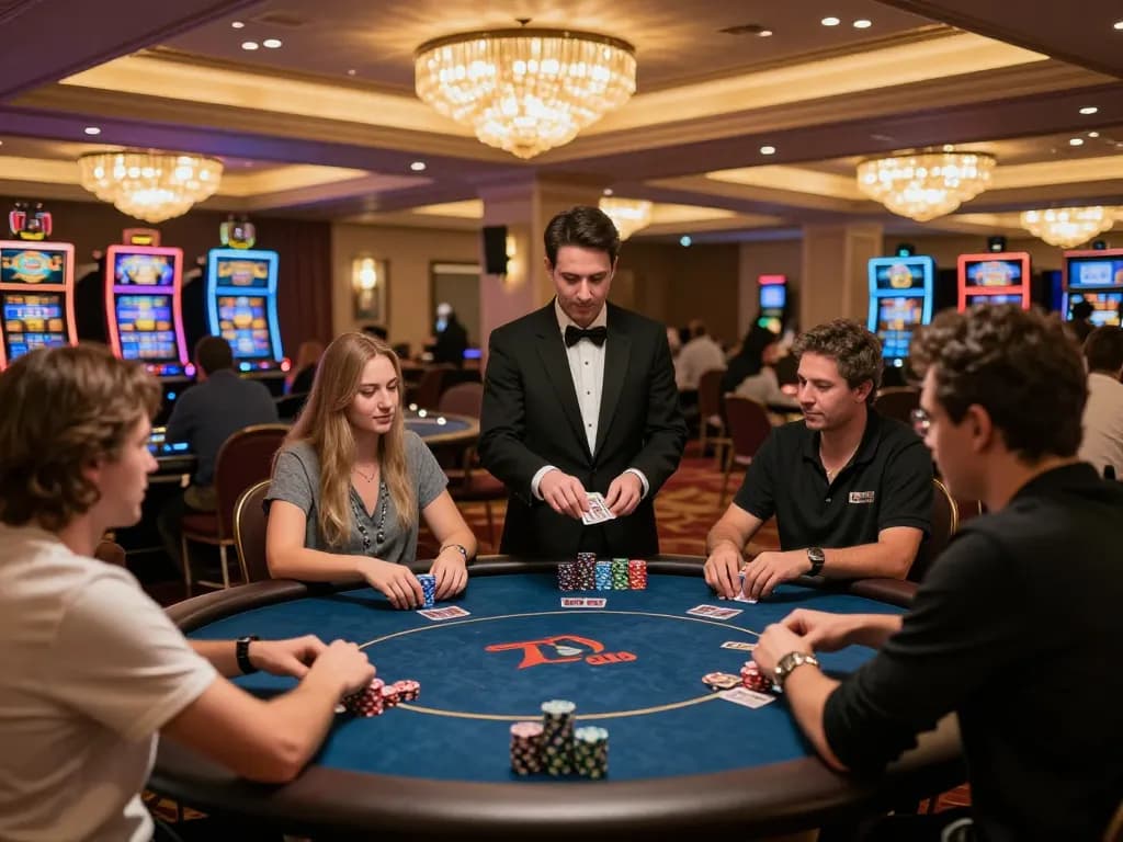Players at a 789club poker table engaged in an exciting game, showcasing strategic moves and lively atmosphere.