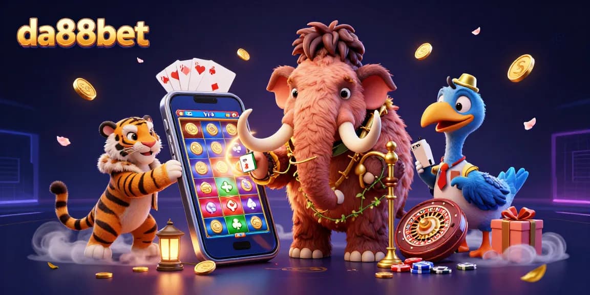 Join the excitement of da88bet with vibrant casino elements featuring charismatic characters and dynamic games.