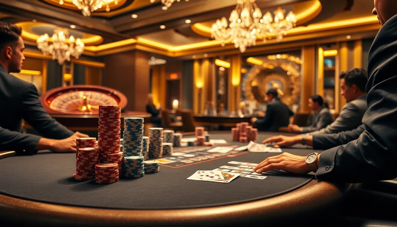 Experience the thrill of high-stakes poker at PG 88's luxury casino, showcasing intense gameplay and vibrant atmosphere.