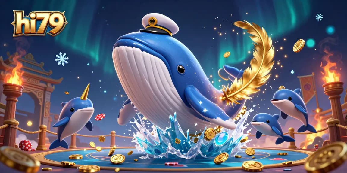 Experience thrilling casino excitement with hi79, featuring a whimsical whale and playful dolphins.