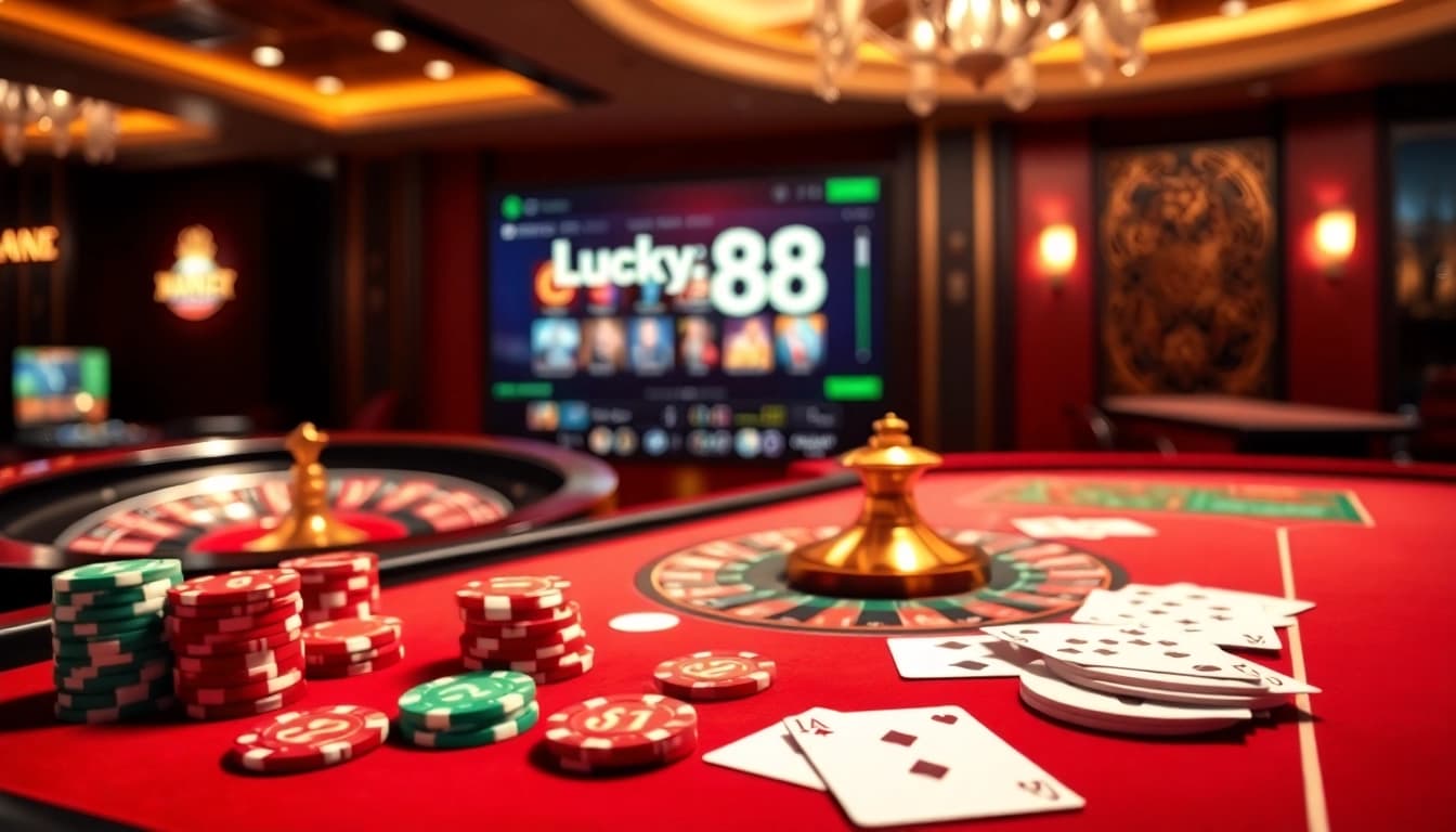 Experience thrilling gaming at Lucky88 with vibrant casino tables and exciting slot machines.