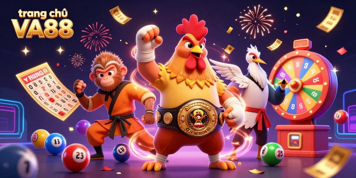 Experience the excitement of trang chủ VA88 with dynamic lottery games featuring colorful balls and festive characters.