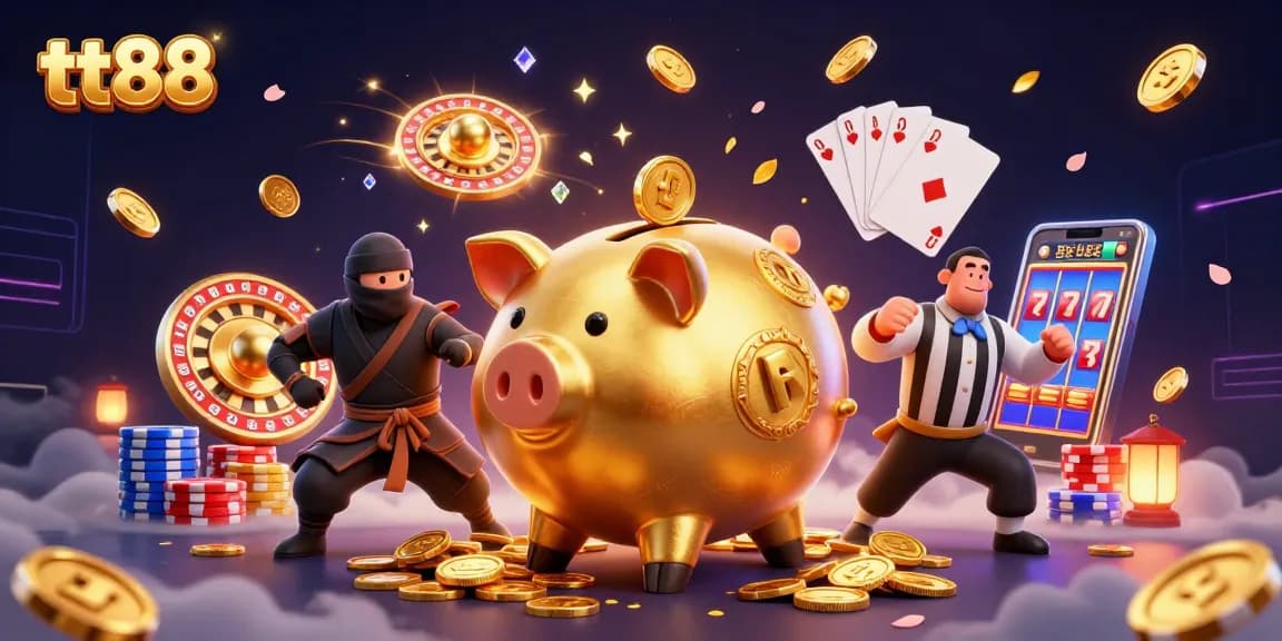 Engage in thrilling gaming at tt88 with dynamic visuals, golden coins, and a lively atmosphere