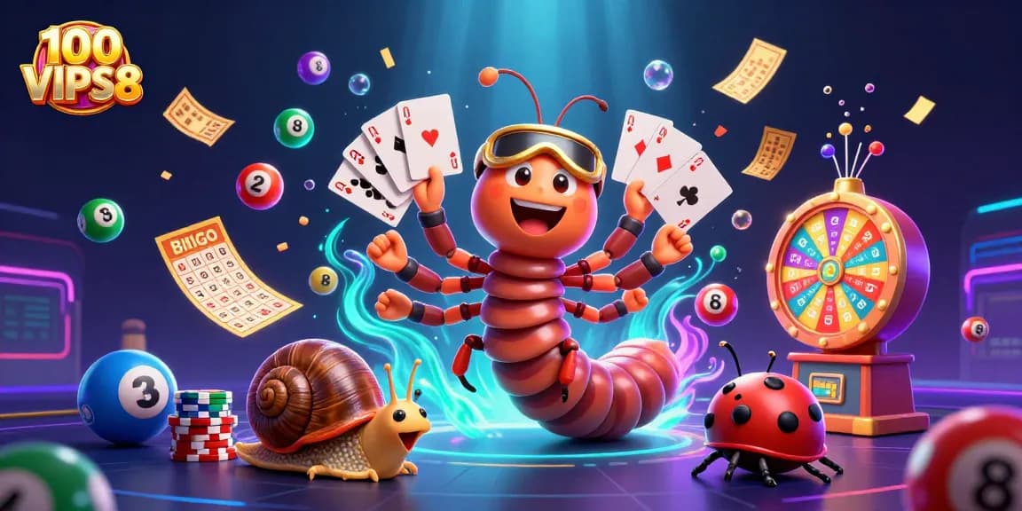Engage with thrilling games at 100VIPS8 featuring colorful lottery-themed elements and vibrant characters!