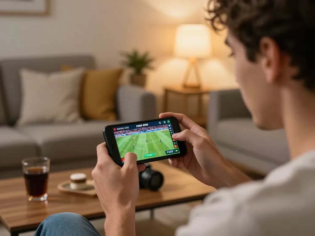 Tỷ Lệ Bóng Đá displayed on smartphone during thrilling sports betting analysis at home