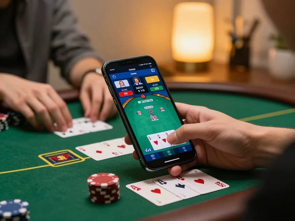 Cổng game Say88 showcasing a mobile poker game with focused player and strategy