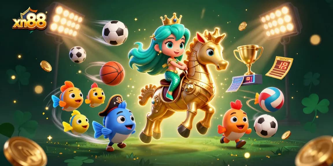 Experience xn88's vibrant gameplay with the mermaid princess and sports elements in this dynamic 3D illustration.