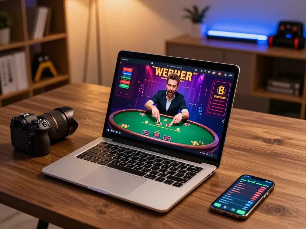 Player enjoying co88 live poker gaming on a laptop with vibrant interface in comfortable home setup.