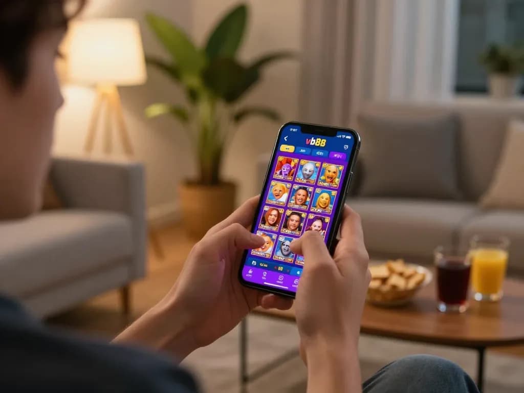 Playing games on the vb88 apk app in a cozy setting, reflecting online gambling excitement