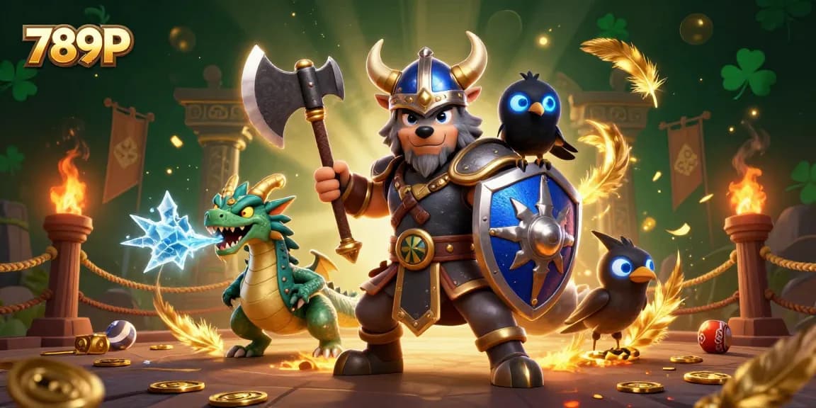 Bet the odds with 789P in an enchanting casino, featuring dynamic Viking warriors and dragons.