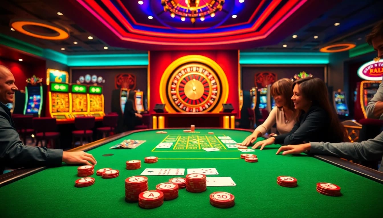 Experience the excitement of KJC gaming with vibrant poker tables and thrilling casino visuals.