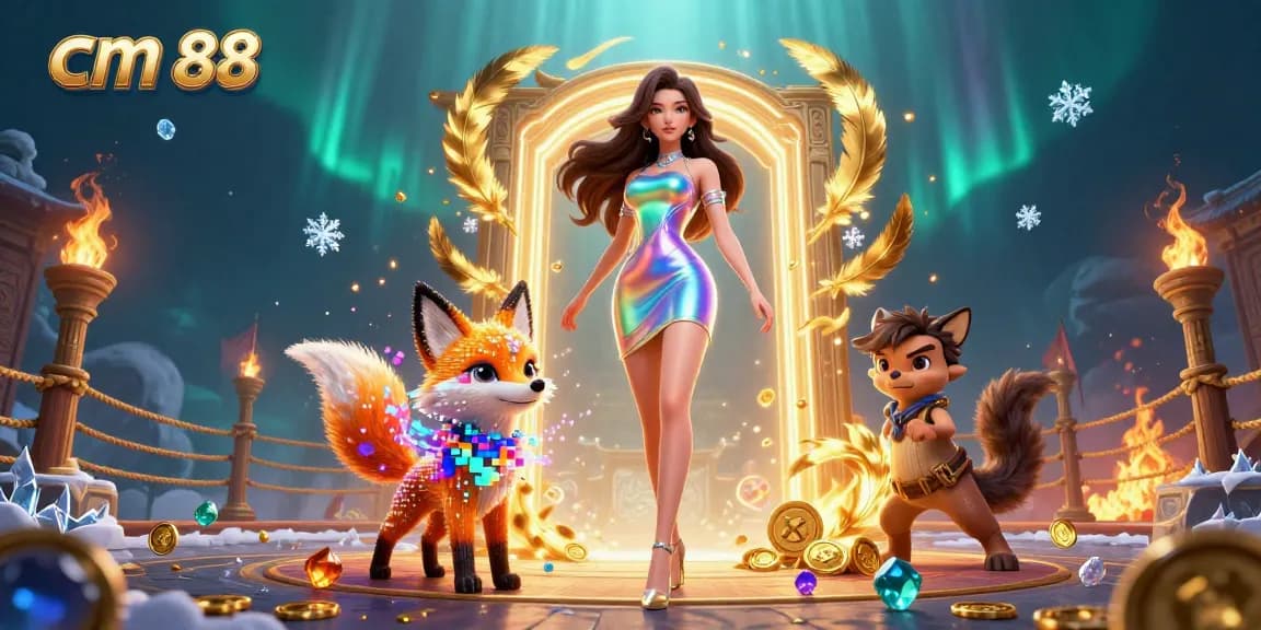 Engage with cm 88 in an immersive 3D casino environment featuring stunning characters and vibrant game elements.