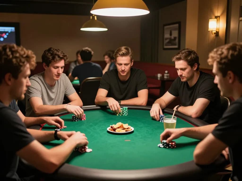 fly88 rocks friends engaged in a lively poker game at home, showcasing strategy and excitement