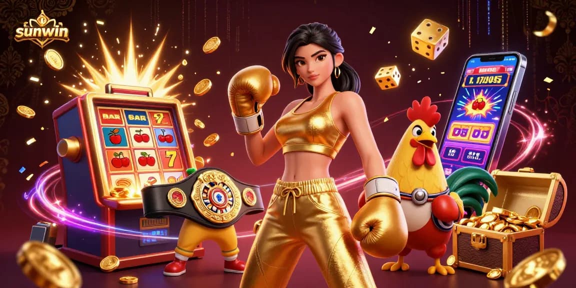 Experience thrilling wins with sunwin in this vibrant casino illustration featuring dynamic gaming elements.