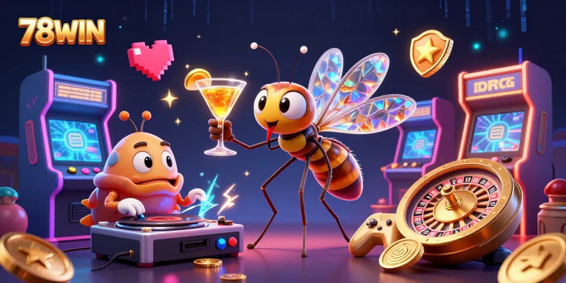 Experience the vibrant energy of 78WIN's casino realm with captivating characters and colorful gaming elements.