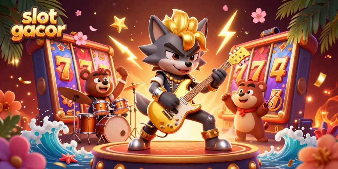 Engage with high-energy slot gacor gameplay featuring vibrant characters and dynamic casino elements.