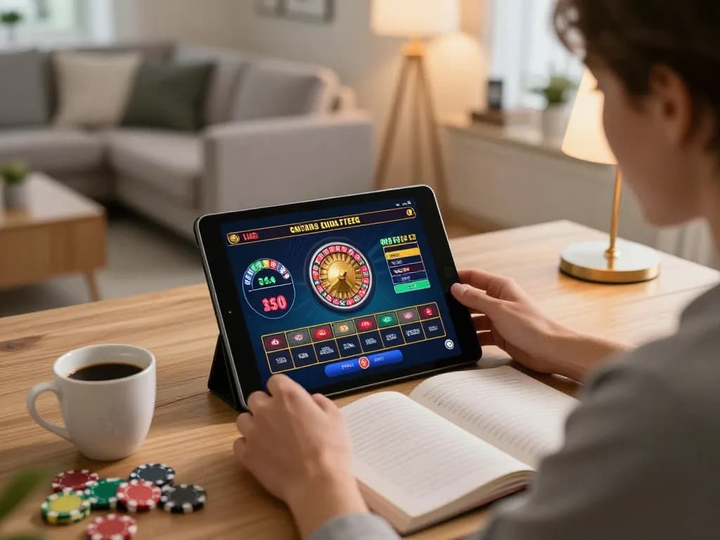 Engaging online gaming session with FIVE88 roulette interface on tablet, emphasizing strategic betting