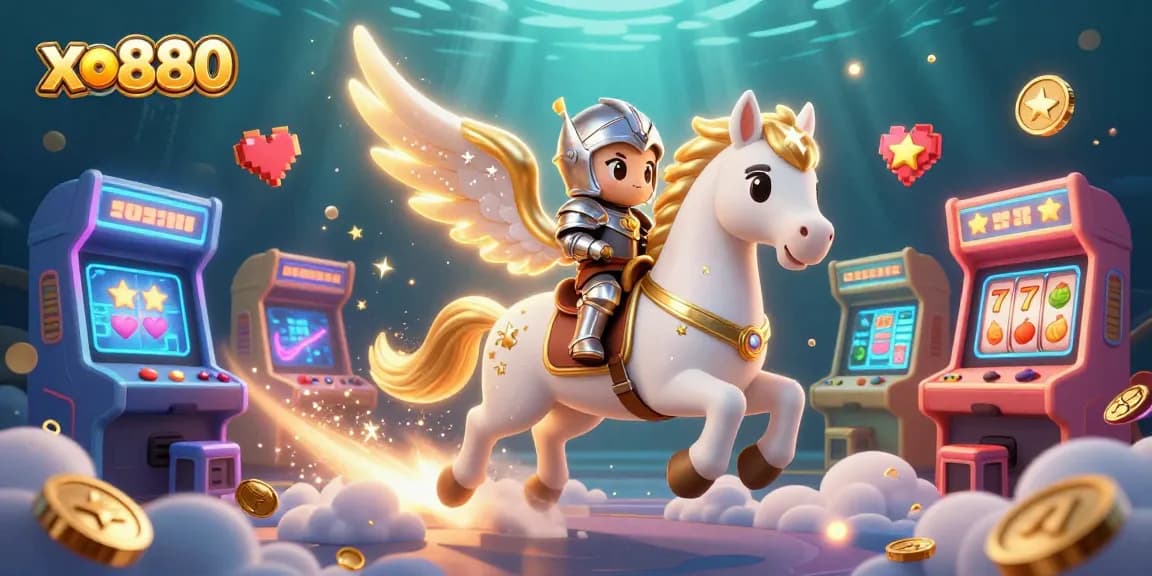 Experience the excitement of xo880 with a vibrant 3D casino adventure featuring a magical horse and game elements.