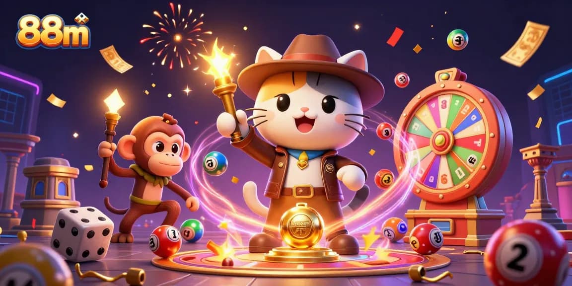 Engage with the 88m casino adventure featuring a cartoon explorer and treasure discoverers.