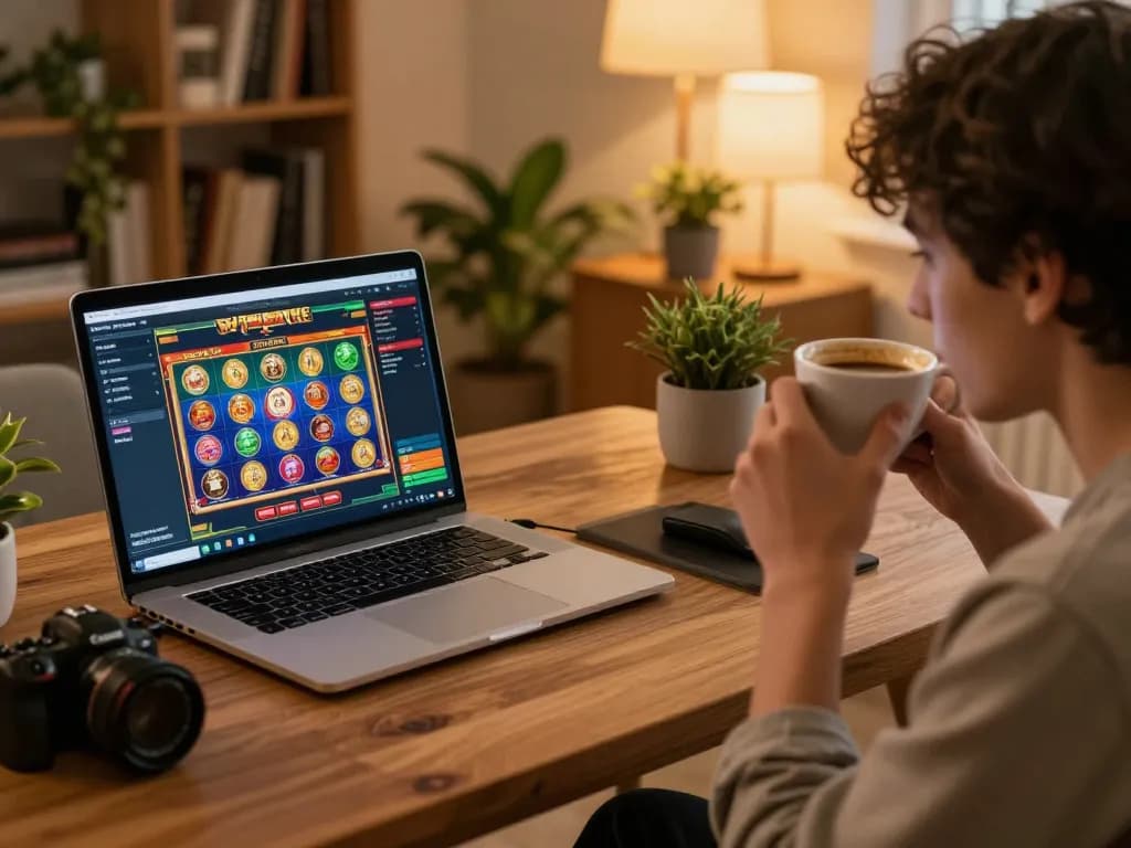 Bermain slot online di smartphone dari rumah sambil memantau kinerja situs slot.