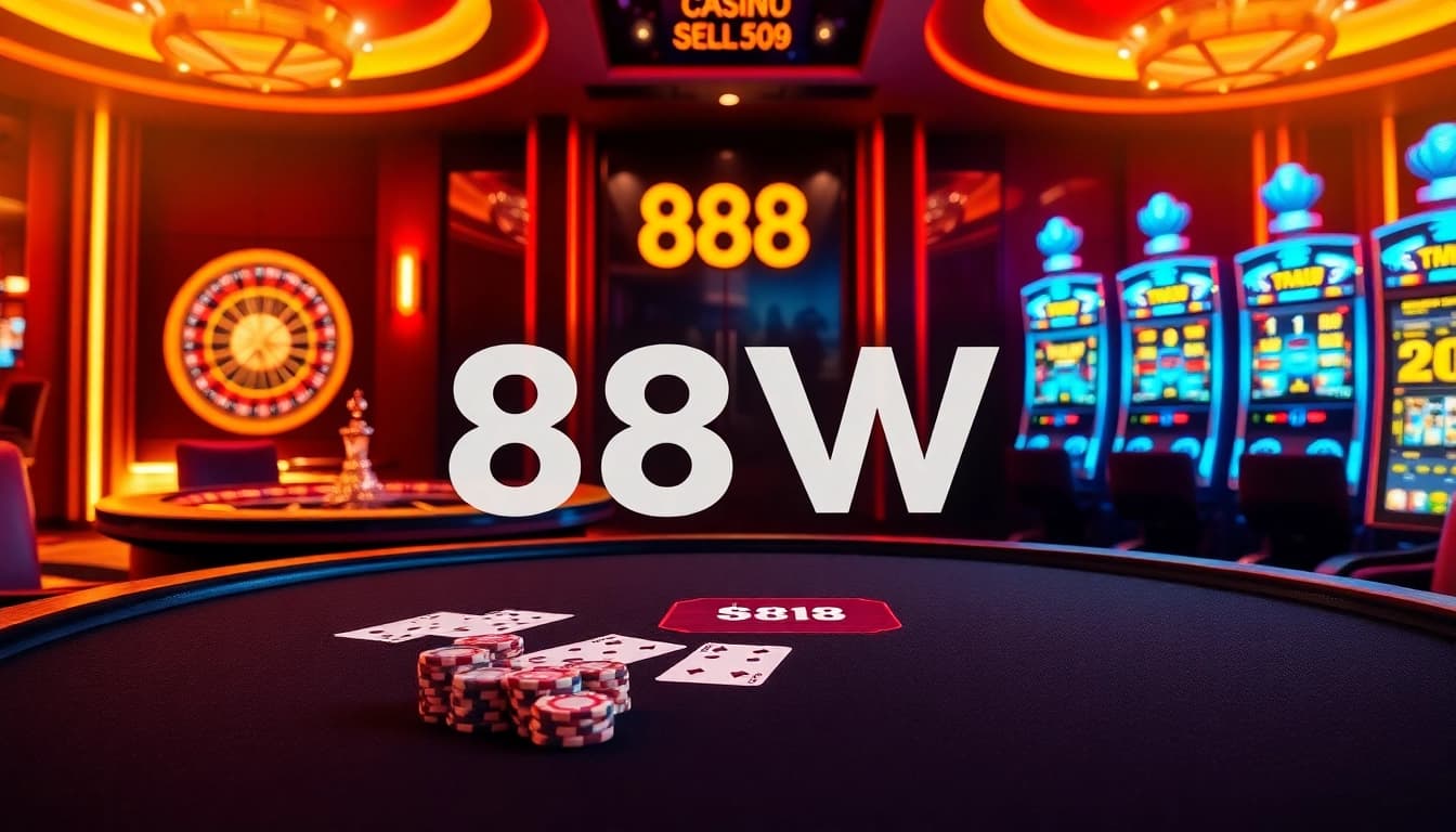 Engage in thrilling gameplay at 888NEW, showcasing a vibrant casino atmosphere with poker and roulette.