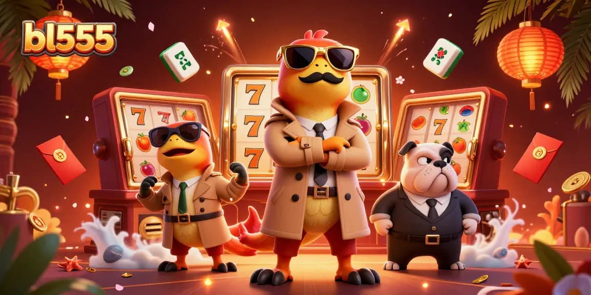 Experience the thrilling VIP entrance at bl555 casino with playful raptors in a trench coat.