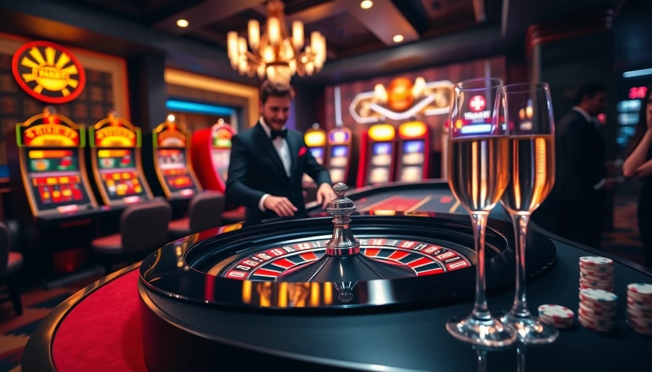 Exciting casino atmosphere at Thabet with roulette and enthusiastic players.