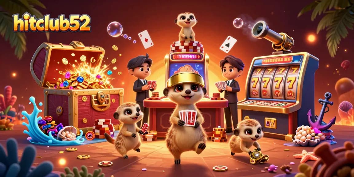 Experience the excitement of hitclub52 with meerkats running a casino, complete with vibrant game elements.