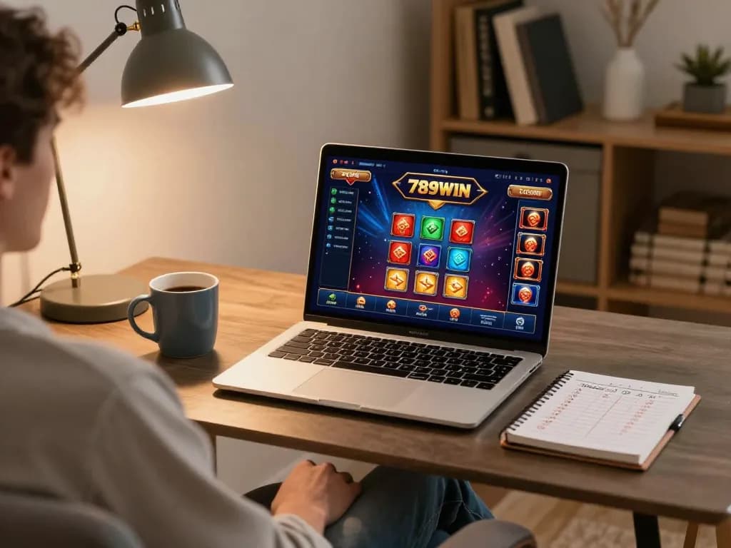 Engage with 789WIN online casino gameplay in a cozy home setup.