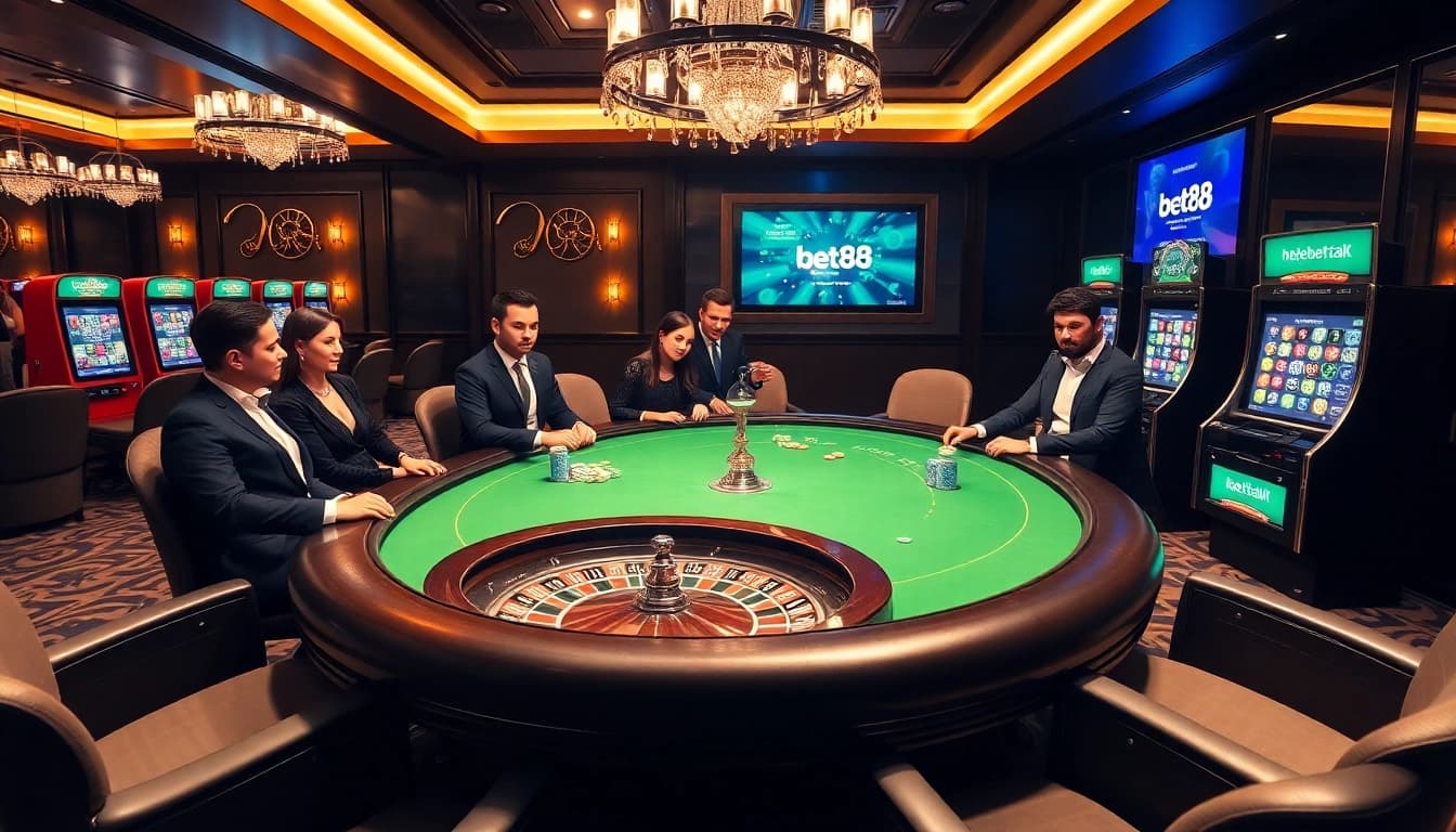 Exciting casino action at https://bet88.talk/ with poker chips and roulette wheel.