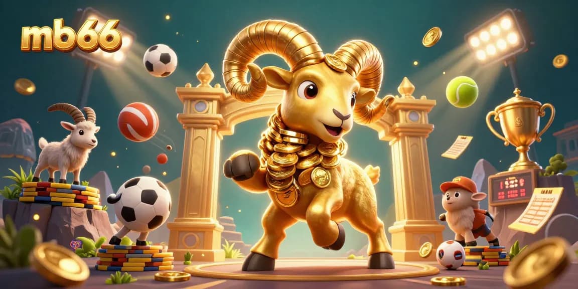 Experience thrilling bets at mb66 with an energetic 3D casino scene featuring colorful sports elements.