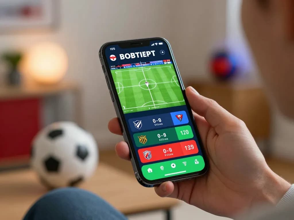 Engaged user placing bets on HELLO88's mobile platform during a live sports event, showcasing modern gambling.