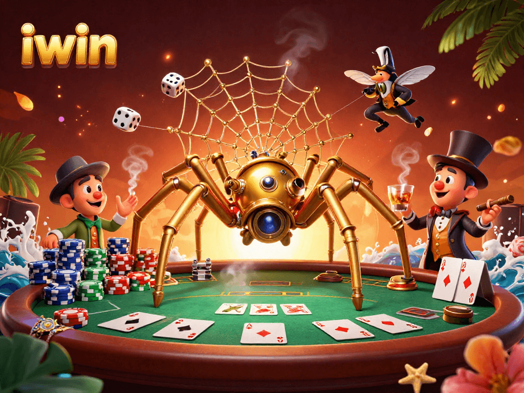 Experience high-stakes gameplay with iwin in a whimsical 3D casino scene featuring rich details.