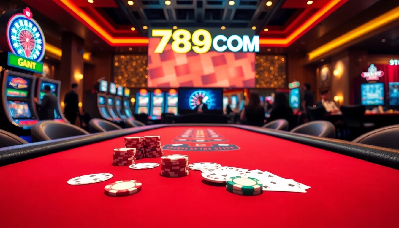 Experience the excitement of a high-stakes poker game at 789BET COM with vibrant casino visuals.