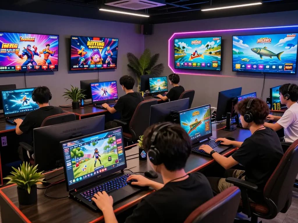 Hitclub online gaming scene with players engaged in Casino, Sports Betting, and Fishing games, showcasing a vibrant environment.