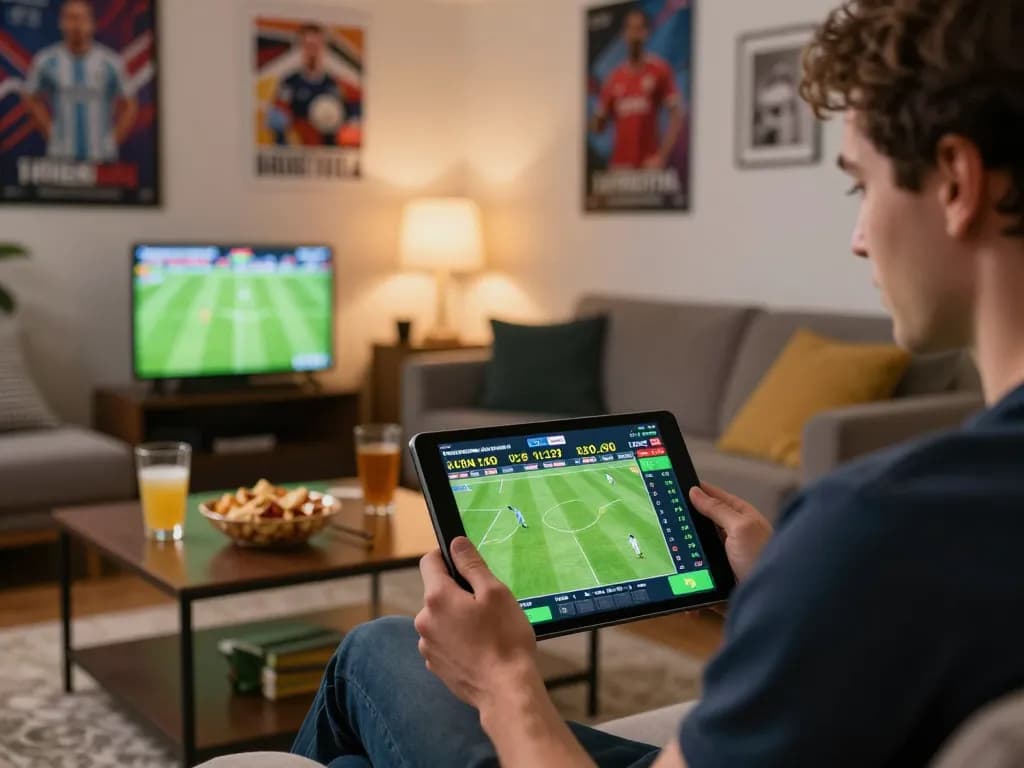 Placing bets on lịch thi đấu bóng đá through a tablet during an exciting live match