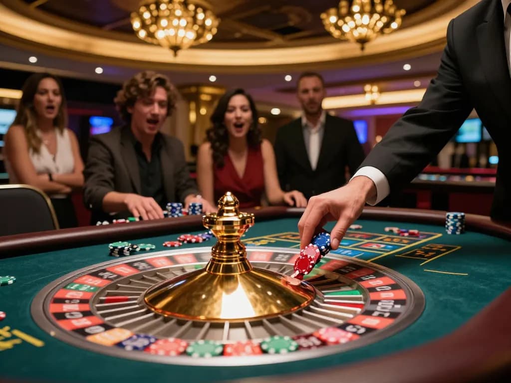 Player placing a bet on roulette, showcasing chinch tic88 excitement in a vibrant casino atmosphere