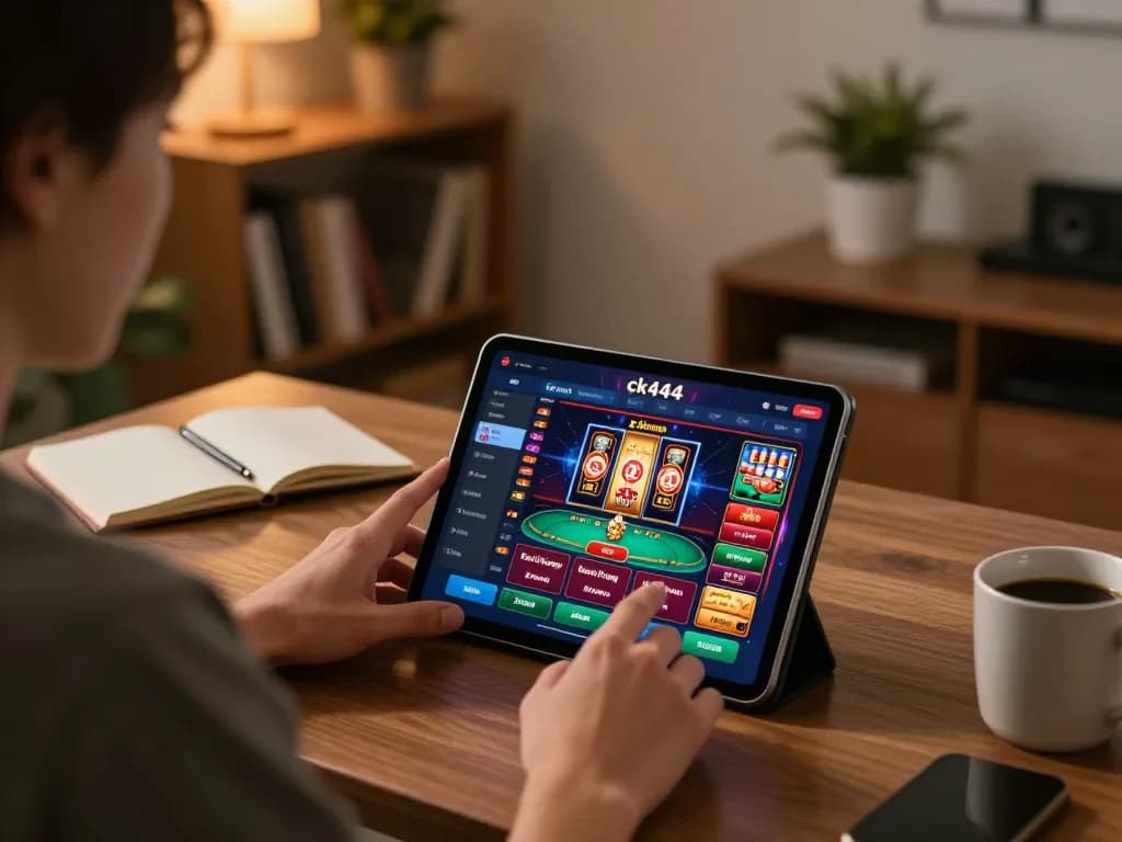 Using ck444 login to access online casino games on a tablet in a cozy home setting.
