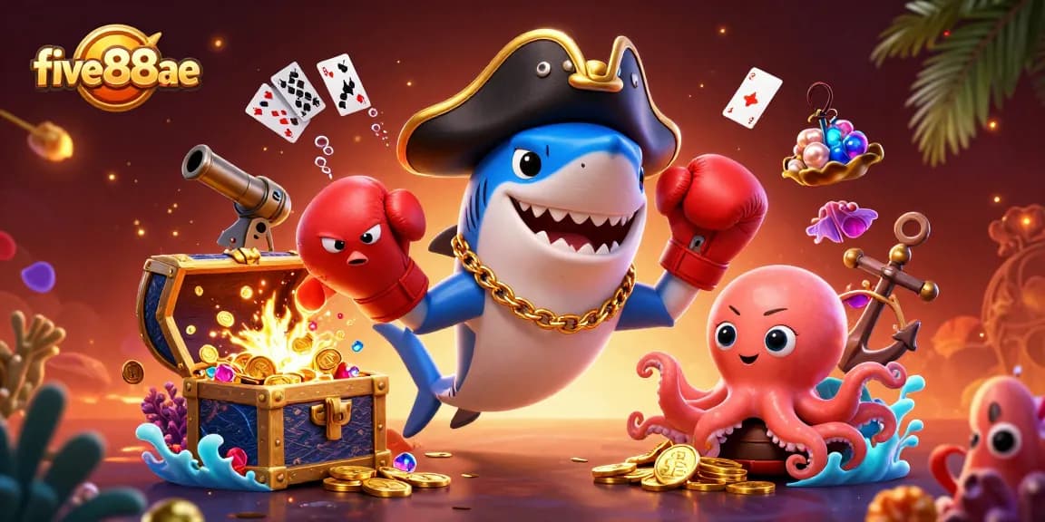 Experience the excitement of five88ae with a vibrant underwater casino illustration featuring thrilling characters and elements.