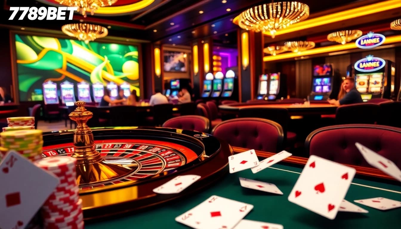 Players engaging in a thrilling roulette game at 789BET casino, showcasing excitement and luxury.
