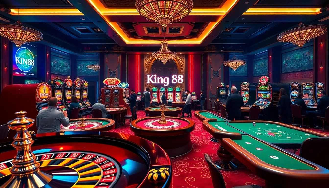 king88 players immersed in a thrilling casino experience at roulette tables and slot machines