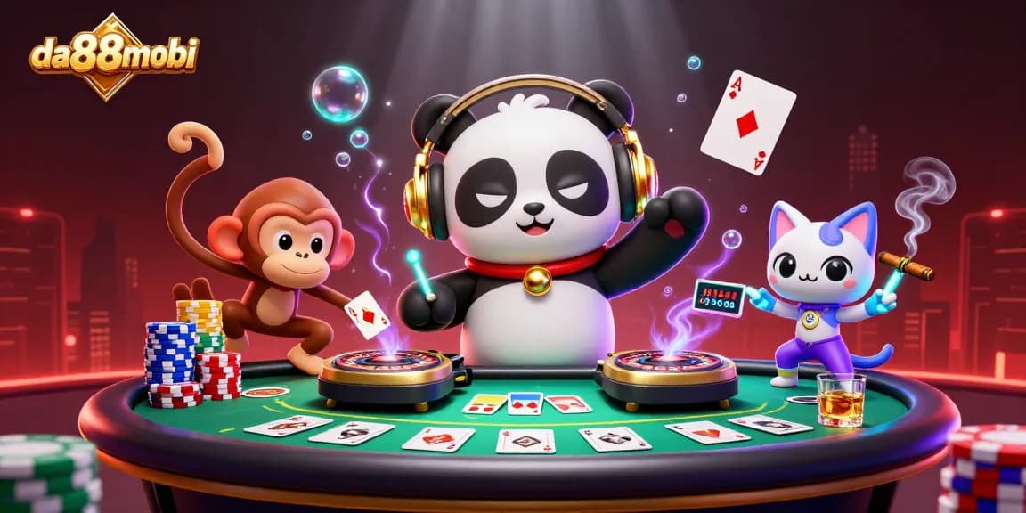 Experience the excitement at da88mobi with a vibrant 3D illustration of energetic casino fun featuring interactive gaming elements.