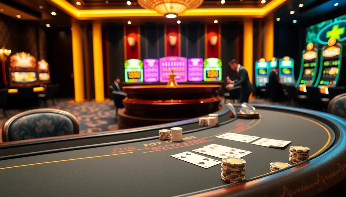 Experience the thrill of gaming with 789bet's luxurious casino setup featuring vibrant tables and engaging players.