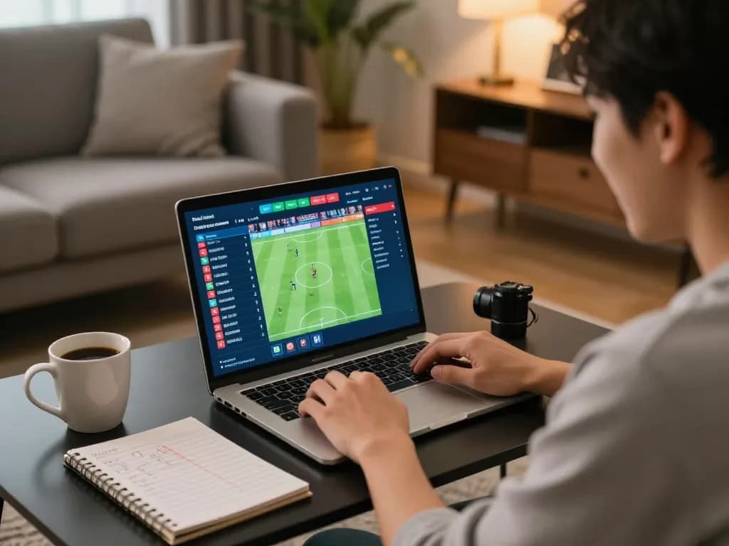 Watching sports betting action on keonhacaii88 with excited player in cozy living room