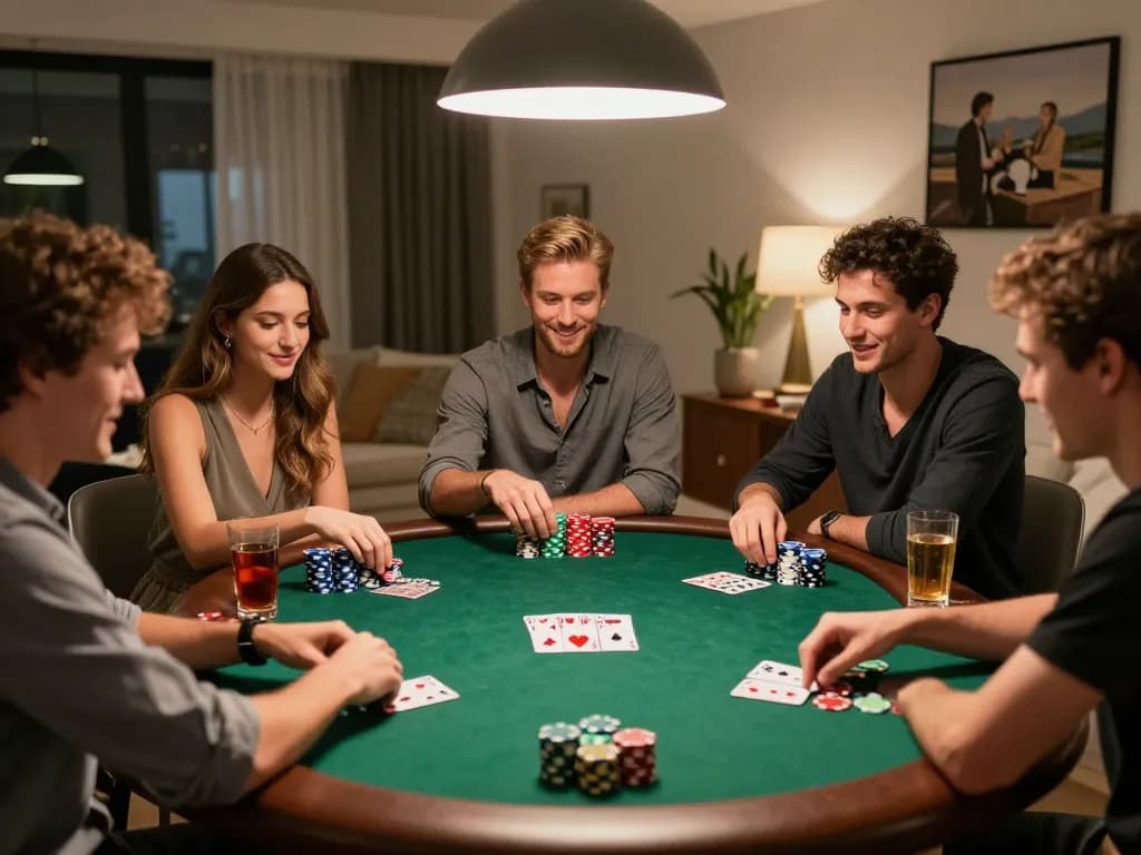 Friends enjoying a competitive game of poker at home, showcasing the 789club experience.