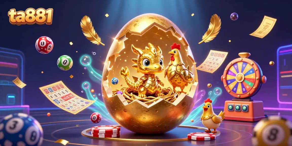 Win big playing at ta881, featuring a golden dragon and dynamic lottery elements in a vibrant scene.