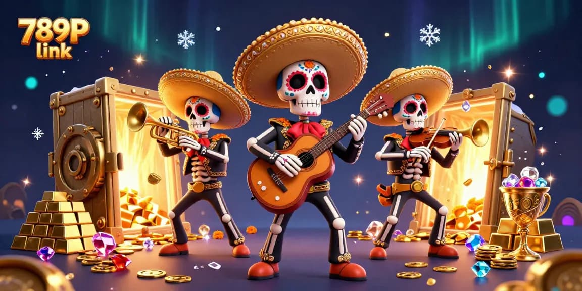 Experience the thrill of the casino with the vibrant 789P link showcasing a Day of the Dead-themed mariachi celebration.